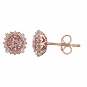 Morganite Stud Earrings with 0.1ct Diamonds in 9K Rose Gold