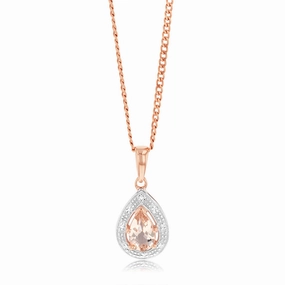 Natural Morganite 8x5mm Pear Shaped Diamond pendant in 9ct Rose Gold