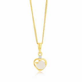 Natural Round 5mm Opal Heart Shaped Diamond Pendant in 9ct Yellow Gold
