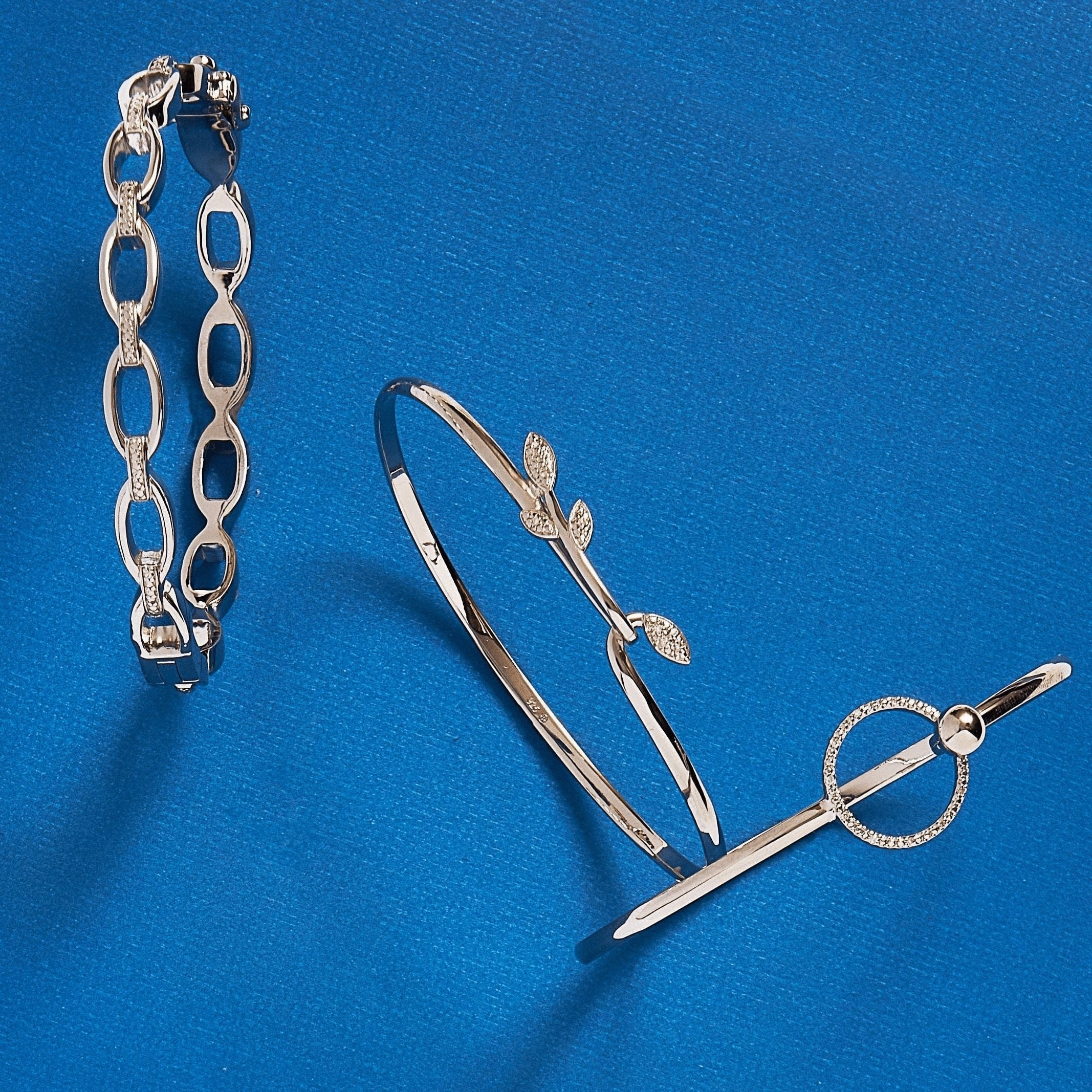 Open Chain Link Diamond Station Bangle Bracelet