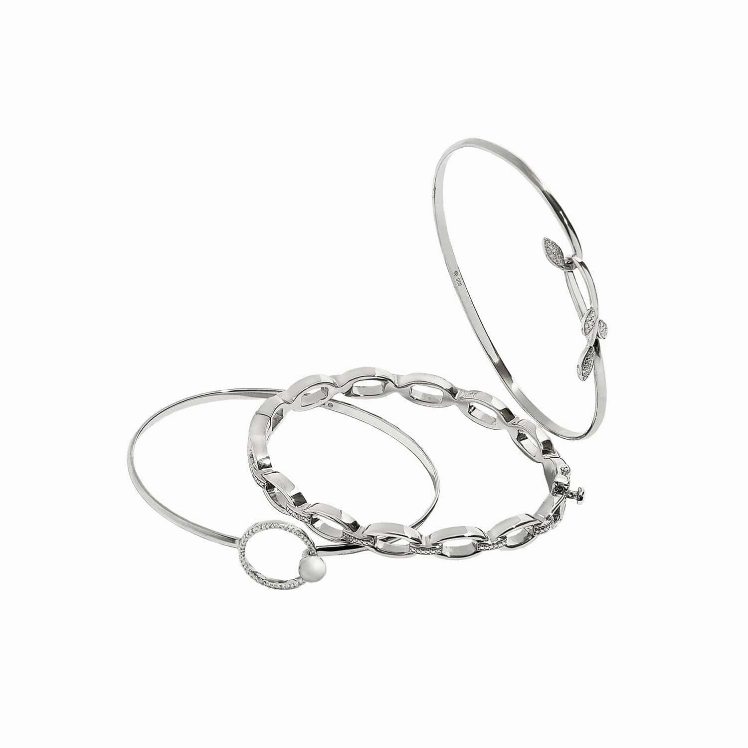 Open Chain Link Diamond Station Bangle Bracelet