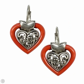 Orange Scroll Open Work Heart Drop Earrings