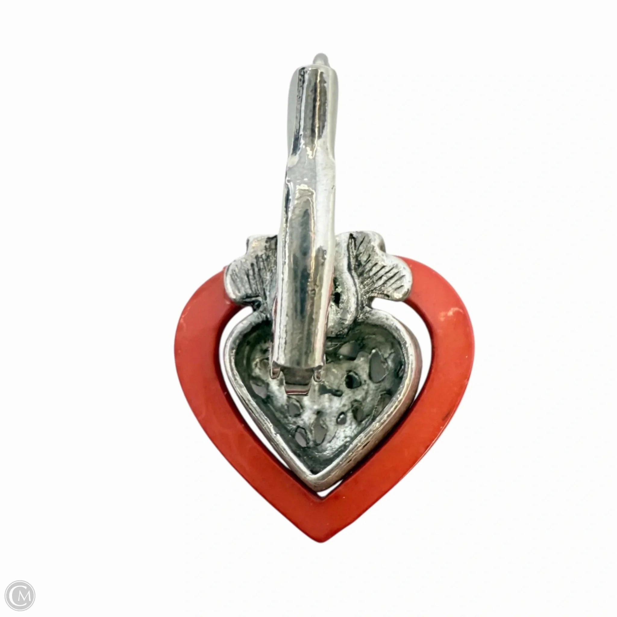 Orange Scroll Open Work Heart Drop Earrings