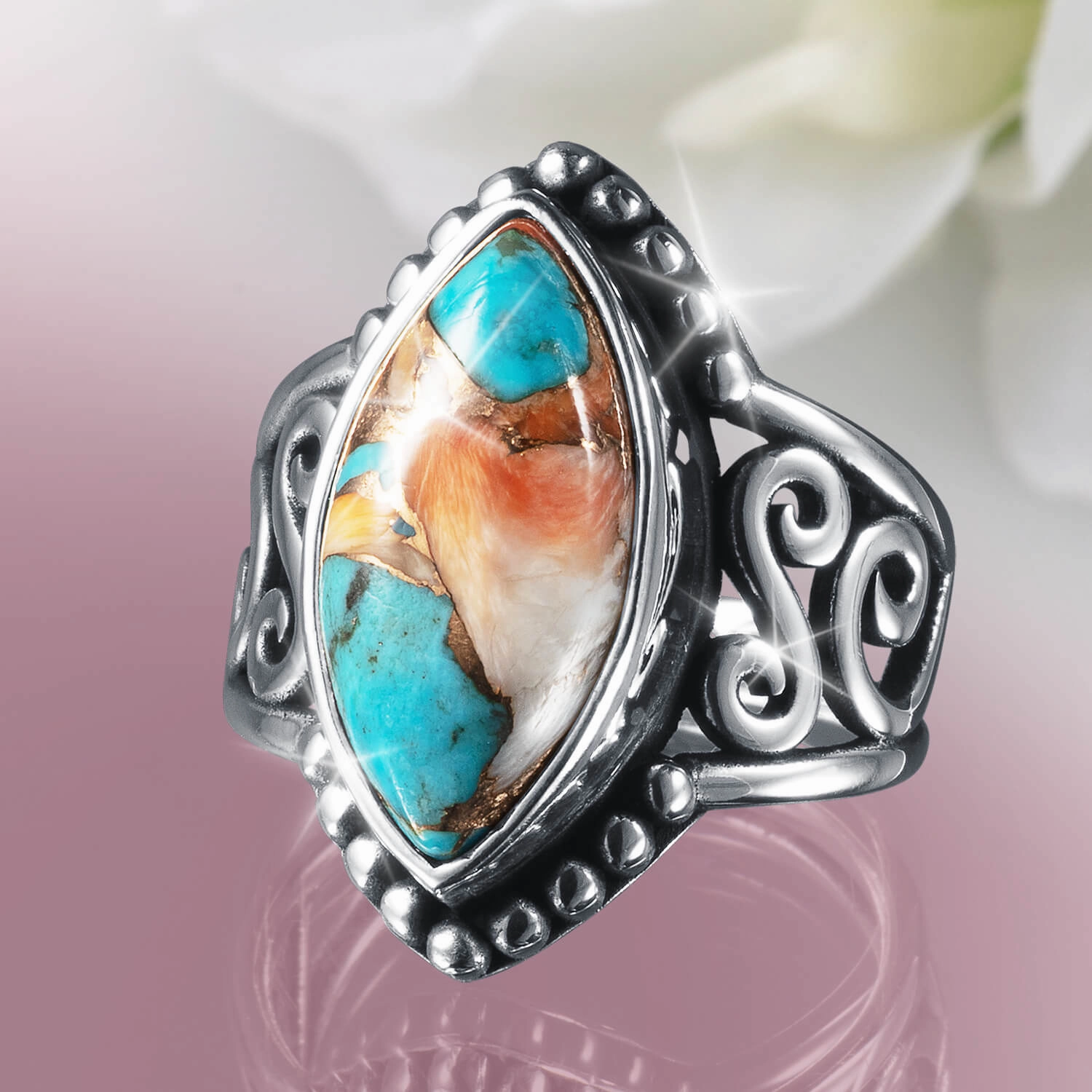 Pacific Turquoise & Spiny Oyster Ladies Ring