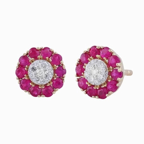 Pear Ruby Earrings With 0.1Ct Diamond In 9K Yellow Gold