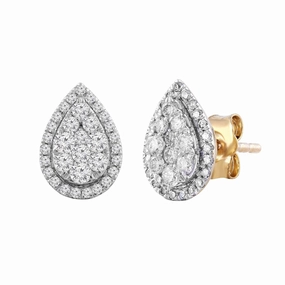 Pear Stud Earrings with 0.5ct Diamond In 9K Yellow Gold