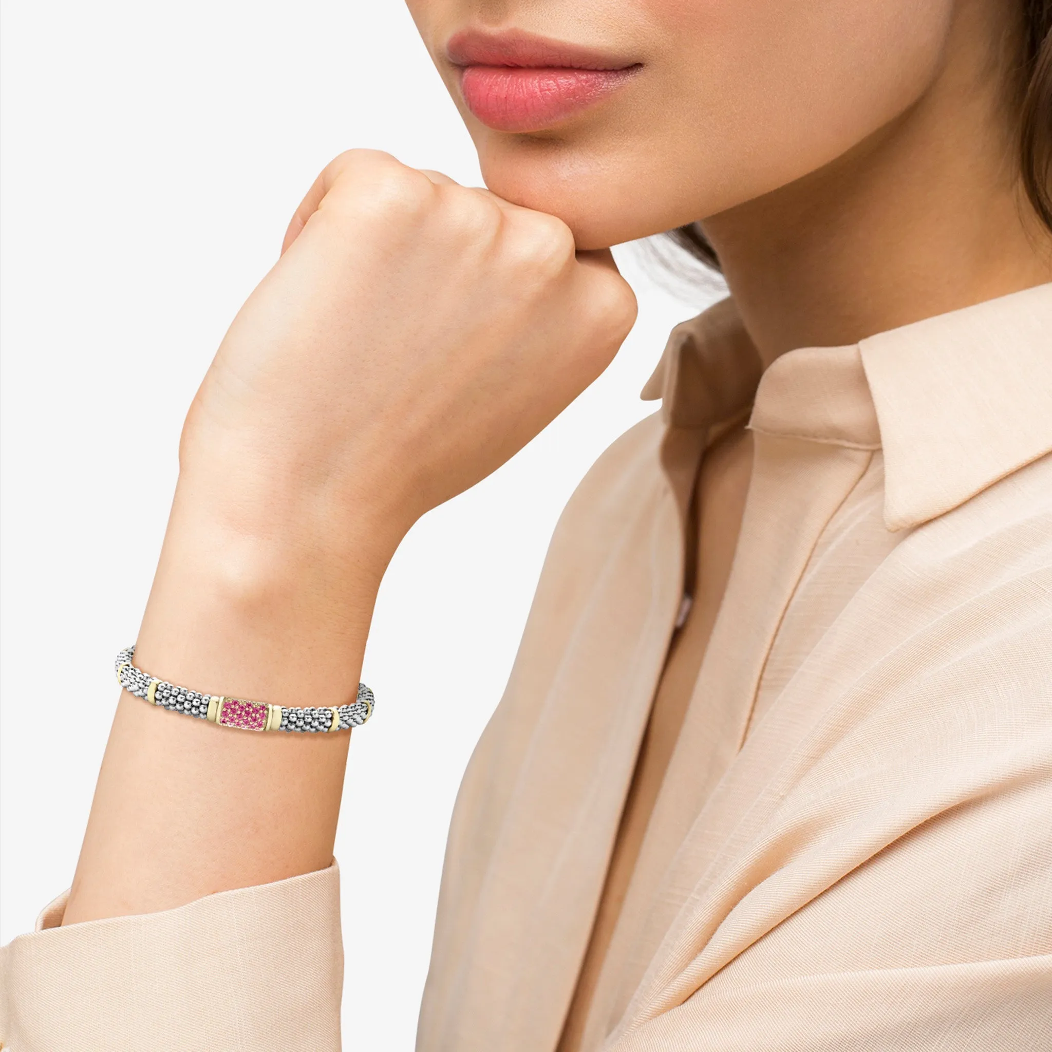 Pink Sapphire Caviar Bracelet | 6mm (Size M)