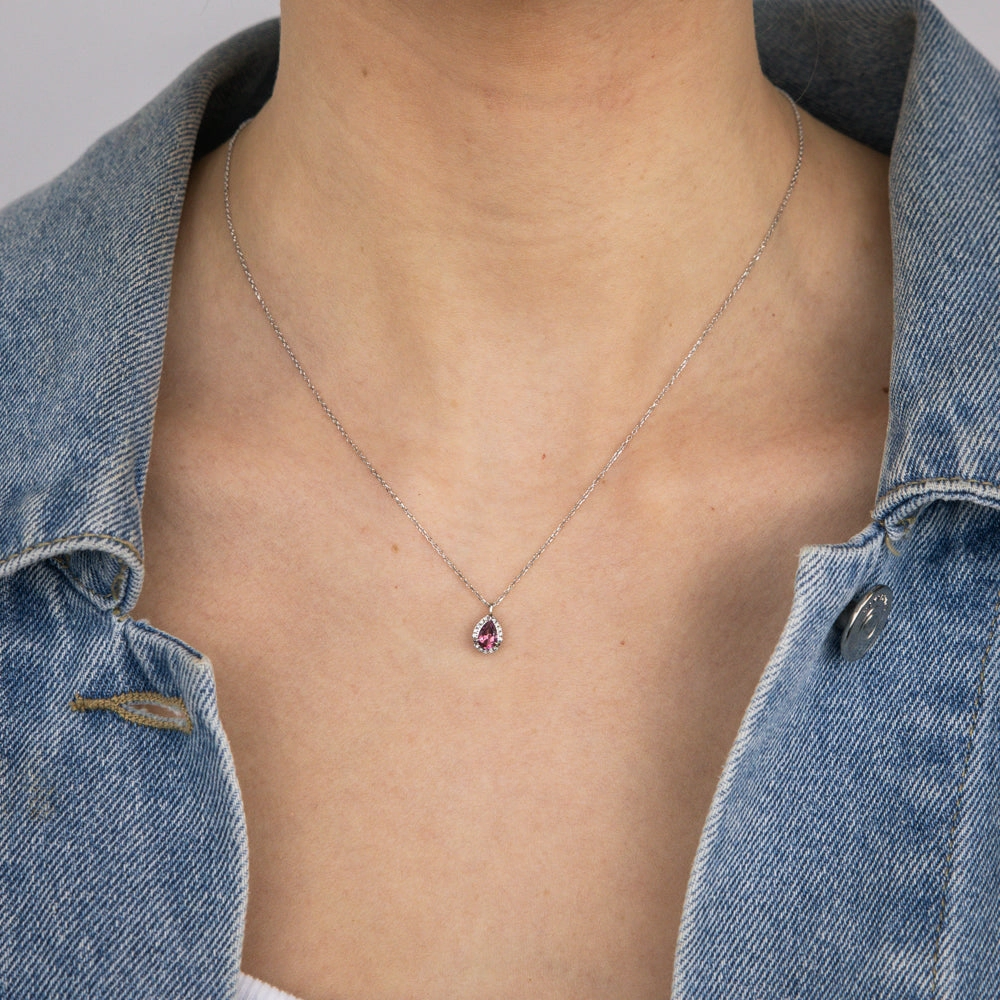 Pink Topaz and Diamond Pendant in 9ct White Gold