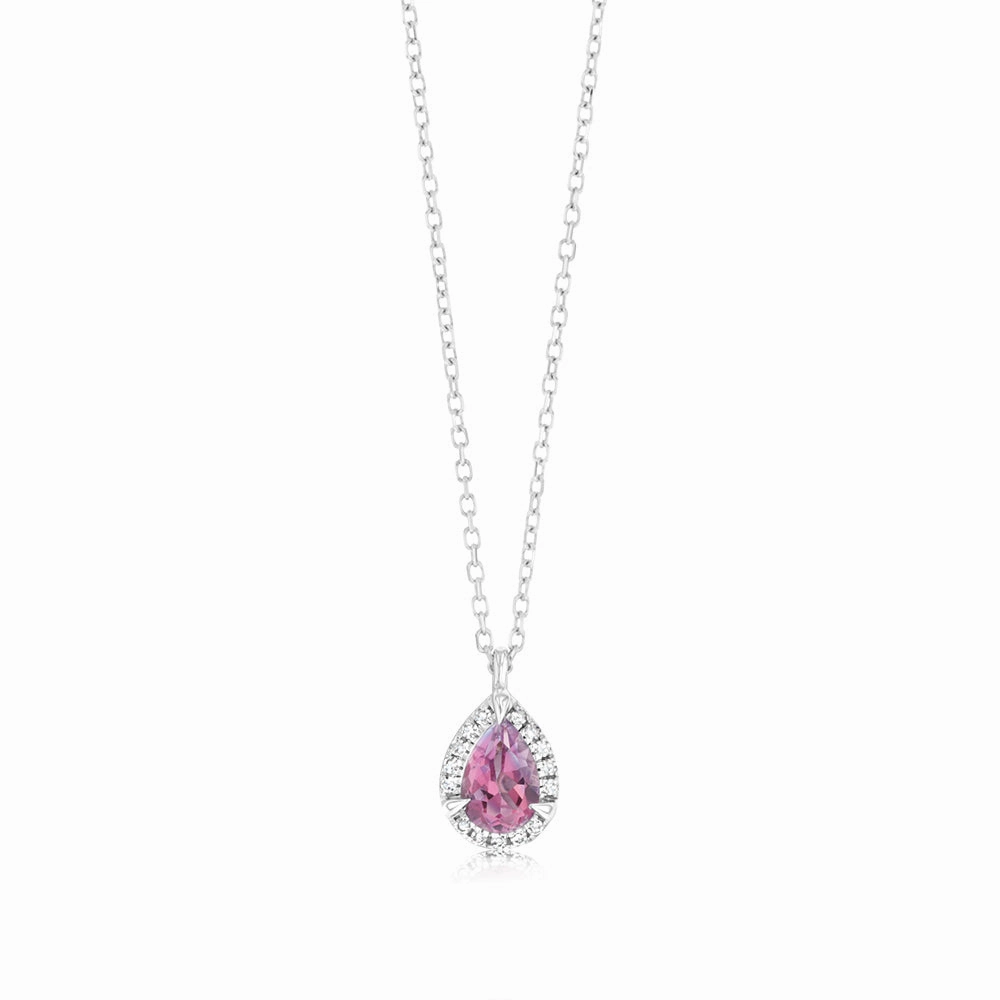 Pink Topaz and Diamond Pendant in 9ct White Gold
