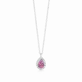 Pink Topaz and Diamond Pendant in 9ct White Gold