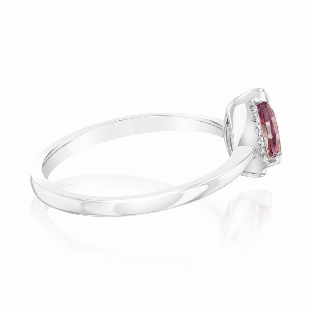 Pink Topaz and Diamond Ring in 9ct White Gold