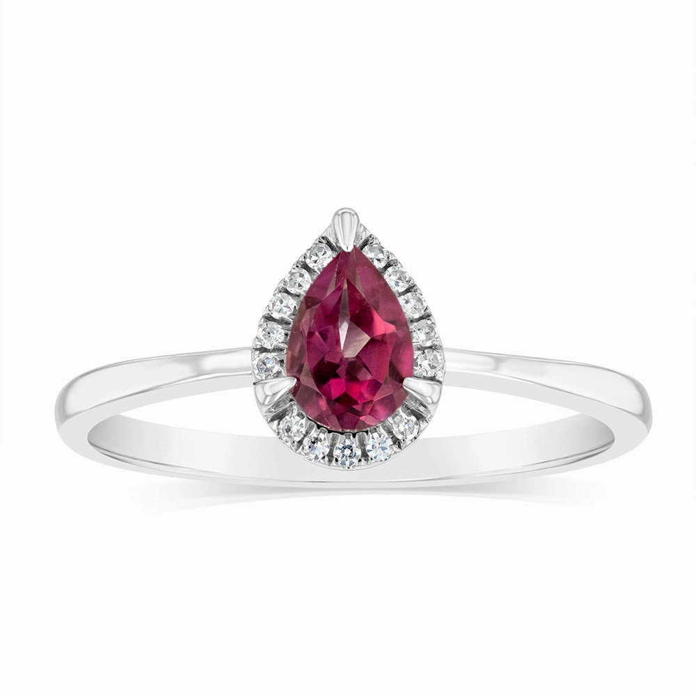 Pink Topaz and Diamond Ring in 9ct White Gold