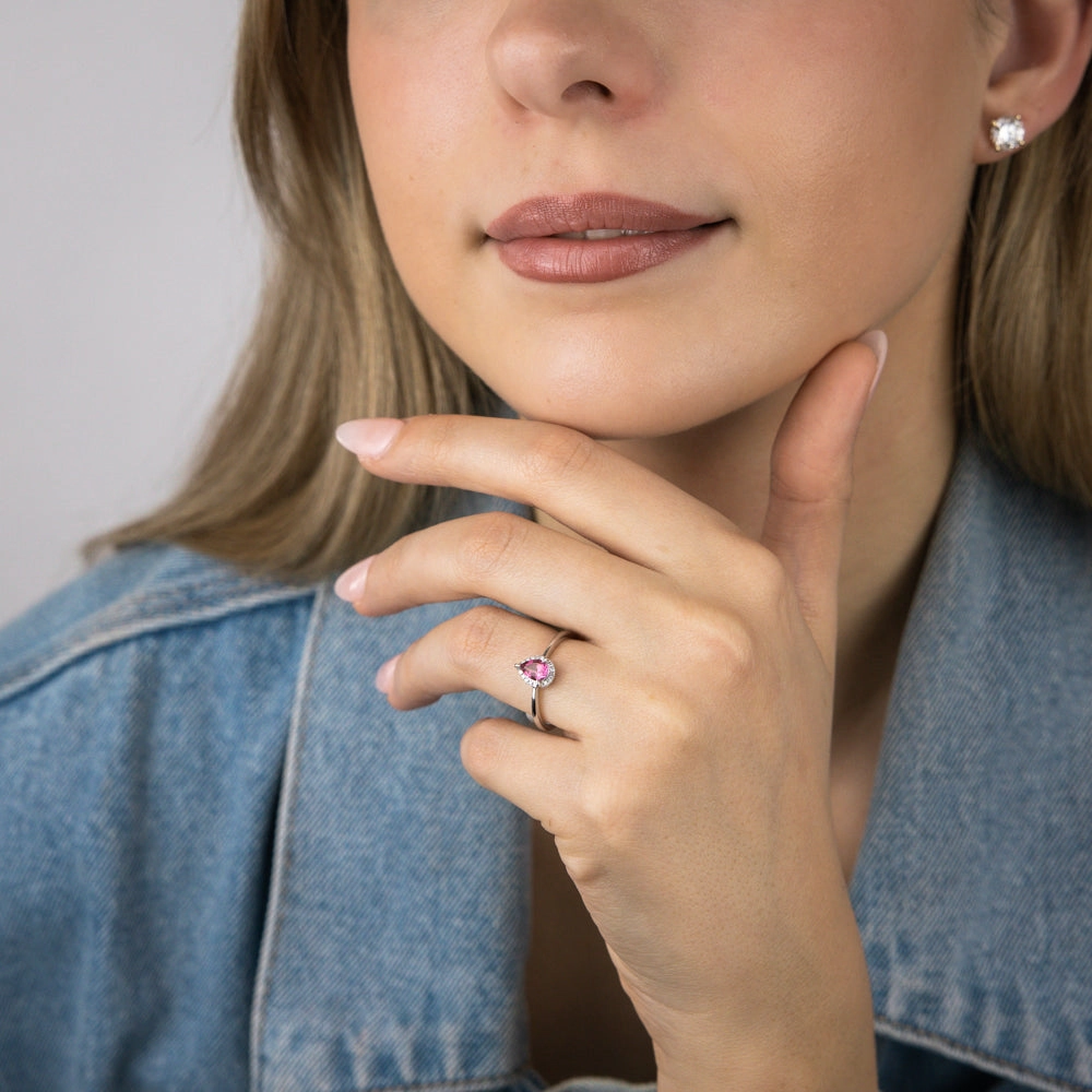 Pink Topaz and Diamond Ring in 9ct White Gold