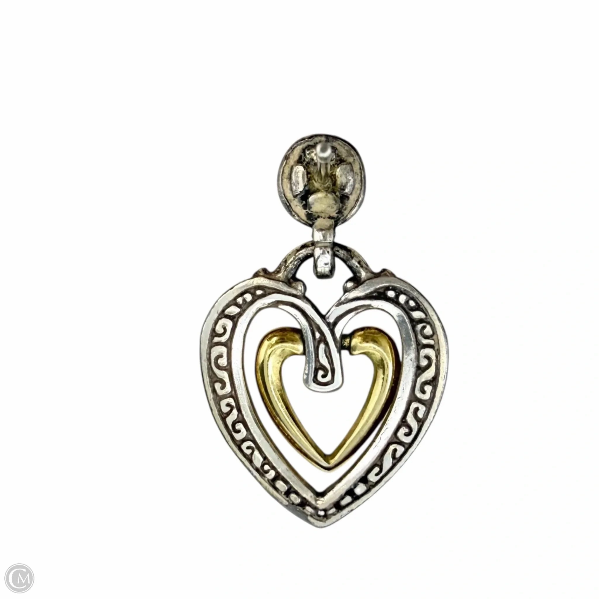 Retired Ellington Two-Tone Heart Dangle Post Earrings By Brighton