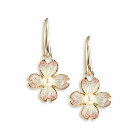 Rose Gold Plated Silver & Enamel Pearl Set Dogwood Drop Earrings