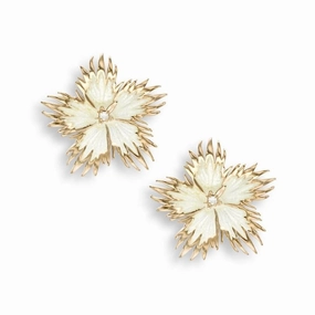 Rose Gold Plated Silver White Sapphire Set Rock Flower Stud Earrings