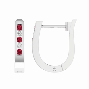 Ruby Diamond Huggie Earrings With 0.10ct Diamonds In 9K White Gold