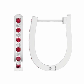 Ruby Diamond Huggie Earrings With 0.50ct Diamonds In 9K White Gold