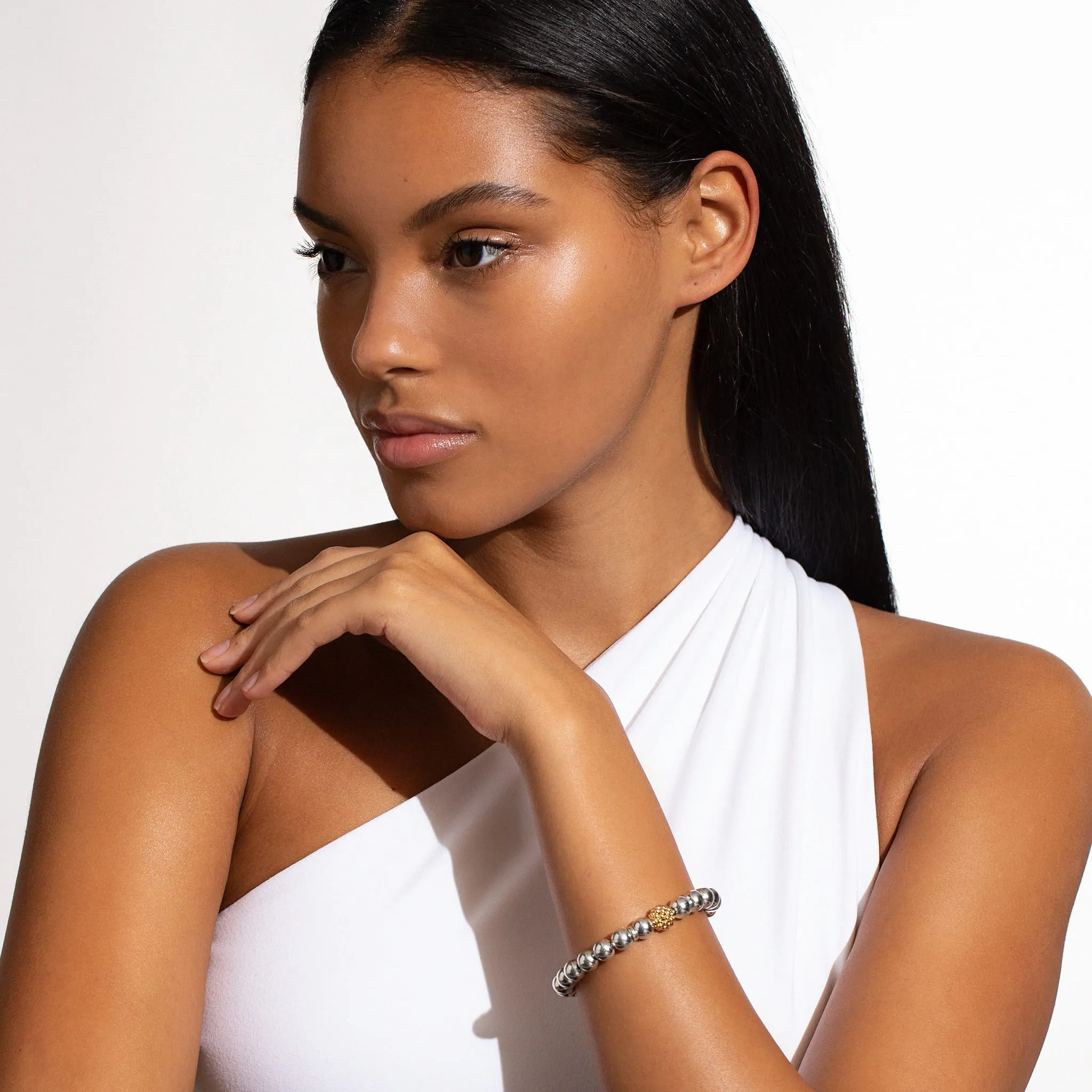 Signature Caviar Lattice Ball Bead Bracelet (Size M)