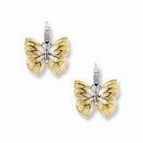 Silver & Enamel White Sapphire Set Yellow Butterfly Drop Earrings