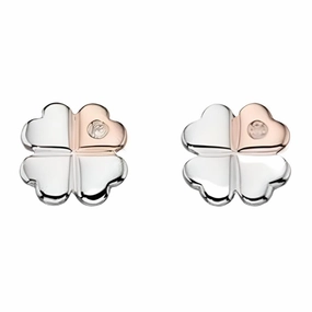 Silver & Rose Gold Plated Cubic Zirconia Set Clover Stud Earrings