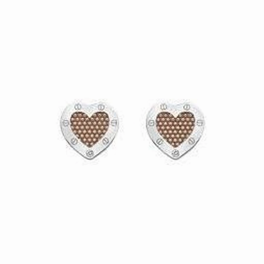 Silver & Rose Gold Plated Lock In Love Stud Earrings
