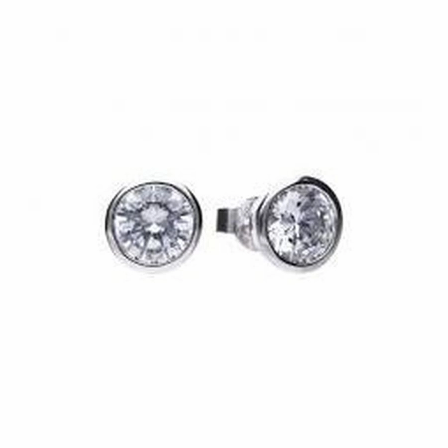 Silver bezel/rub over set solitaire stud CZ earrings