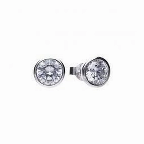 Silver bezel/rub over set solitaire stud CZ earrings