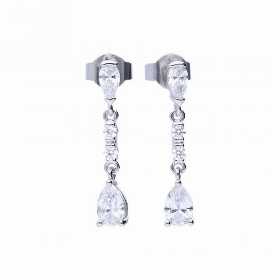 Silver Cubic Zirconia Set Long Drop Earrings