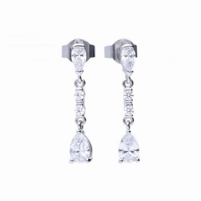 Silver Cubic Zirconia Set Long Drop Earrings