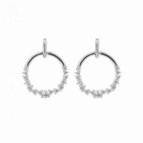 Silver Cubic Zirconia Set Open Circle Drop Earrings