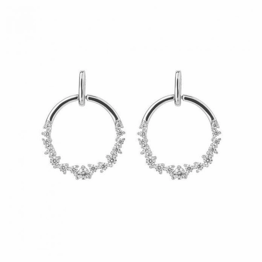 Silver Cubic Zirconia Set Open Circle Drop Earrings