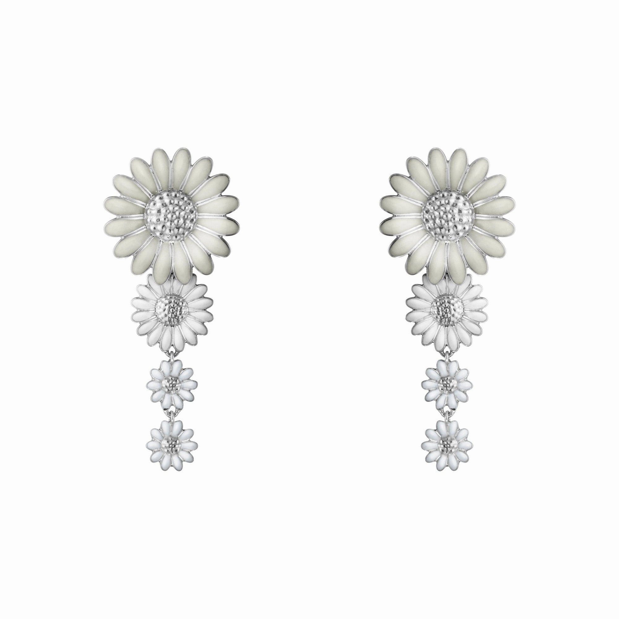 Silver Daisy Medium Drop Earrings