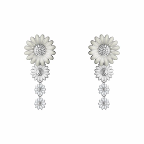 Silver Daisy Medium Drop Earrings