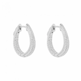 Silver Pave Set Cubic Zirconia Hoop Earrings