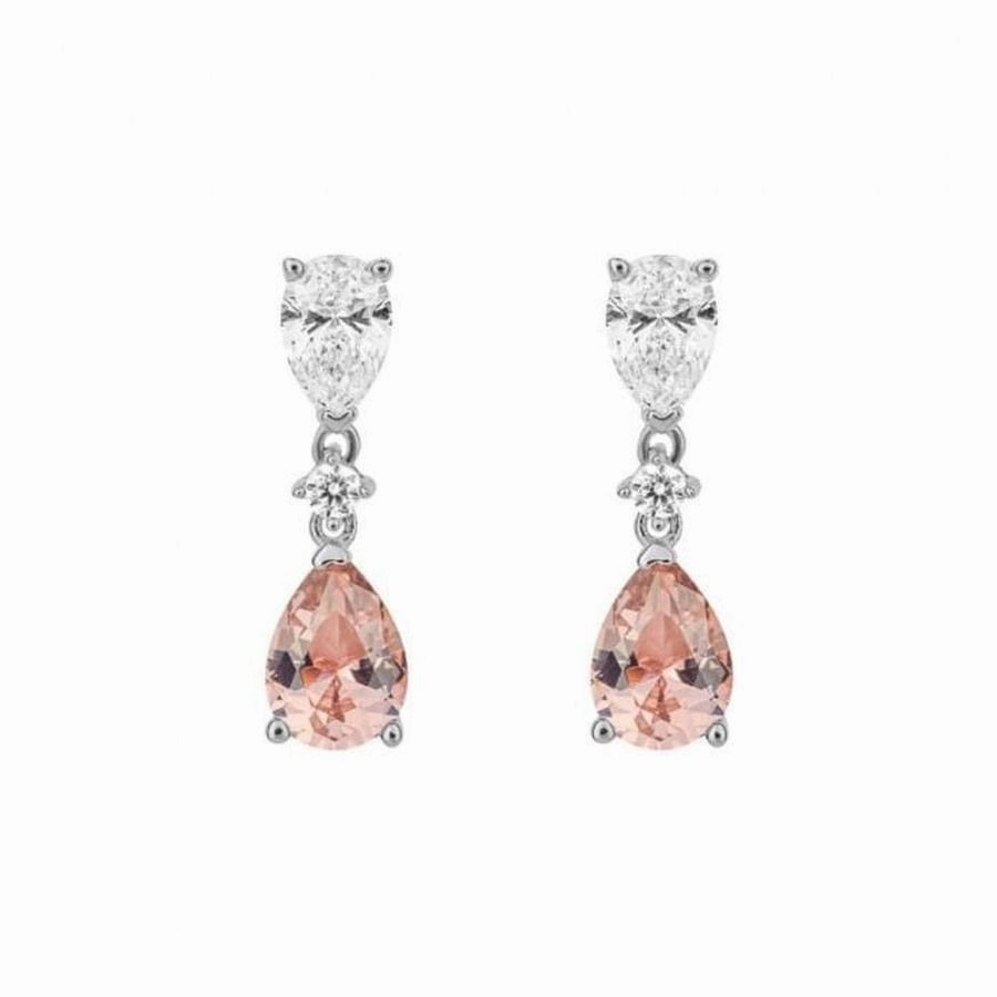 Silver Pear Shaped Pink Cubic Zirconia Drop Earrings