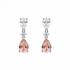 Silver Pear Shaped Pink Cubic Zirconia Drop Earrings