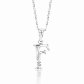 Silver Pendant Initial F Set with Diamond