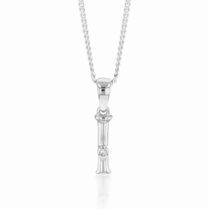 Silver Pendant Initial I set with Diamond