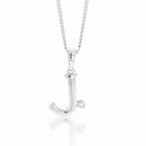 Silver Pendant Initial J set with Diamond