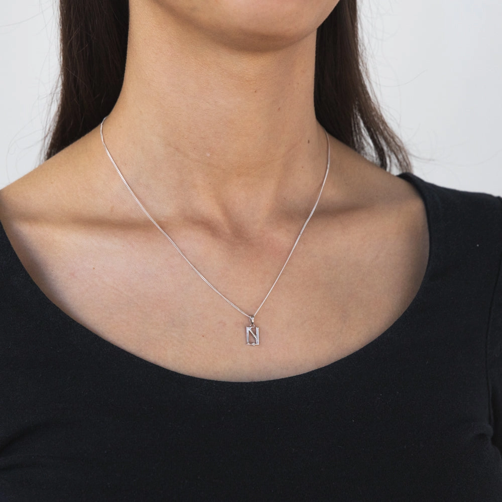 Silver Pendant Initial N set with Diamond