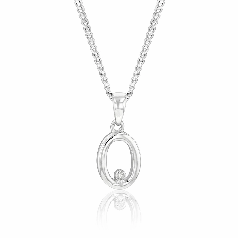 Silver Pendant Initial O set with Diamond