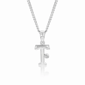 Silver Pendant Initial T set with Diamond