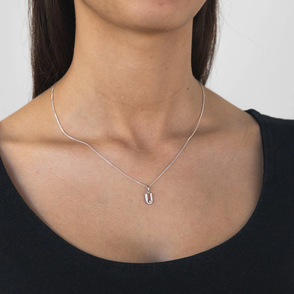 Silver Pendant Initial U set with Diamond