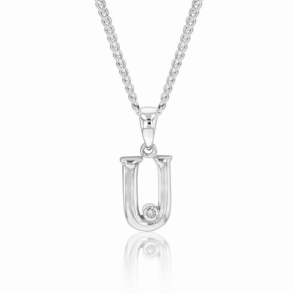 Silver Pendant Initial U set with Diamond
