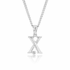 Silver Pendant Initial X set with Diamond