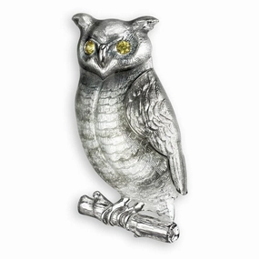 Silver Yellow Sapphire Set Owl Stud Earrings