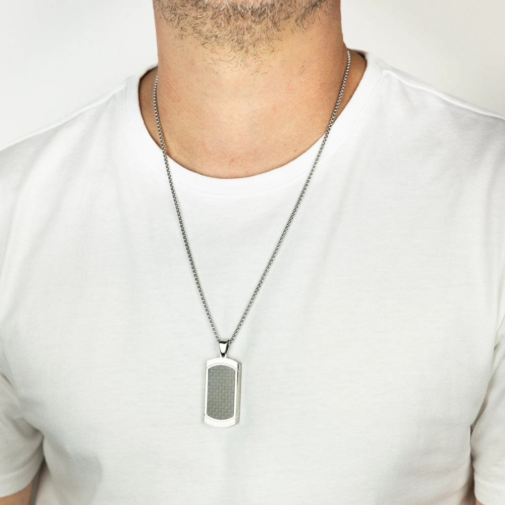 Stainless Steel Black Textured Dog Tag Pendant On Chain