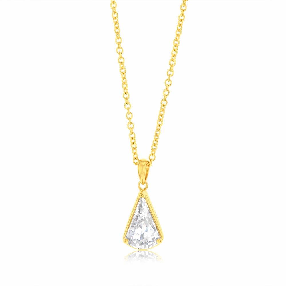 Sterling Silver 14ct Gold Plated White Cubic Zirconia Pendant On Chain