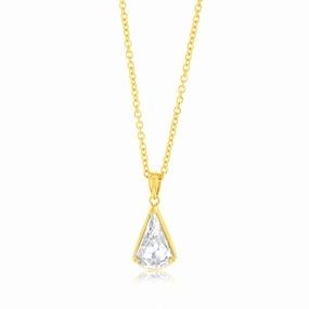 Sterling Silver 14ct Gold Plated White Cubic Zirconia Pendant On Chain